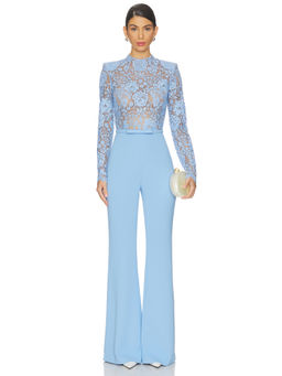 Nadine Merabi - Maddie Women's Lace Bodice Belted Wide-Leg Jumpsuit Blue