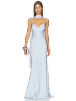 Nadine Merabi - Satin Scarf Detail Women's Strappy Maxi Dress Blue