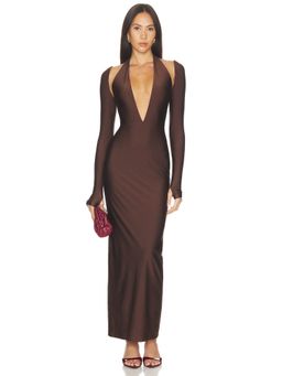 Nakedvice - x REVOLVE Women's Plunging Neck Bodycon Maxi Dress Brown