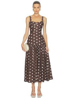 NICHOLAS - Valeria Women's Polka Dot Bustier Midi Dress Brown