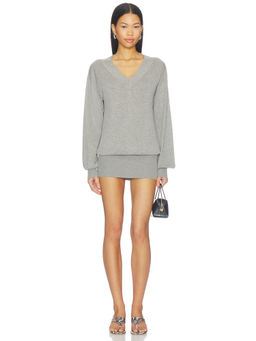 NIIHAI - Deep Women's V-Neck Stretch Knit Pullover Sweater Grey