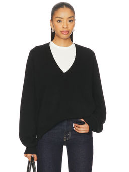NILI LOTAN - Feron Women's V-Neck Ribbed Trim Pullover Sweater Black