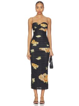 Nana Jacqueline - Claudia Women's Floral Print Bodycon Midi Dress Black