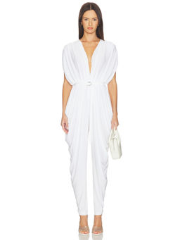 Norma Kamali - Square Sleeve Women's Ruched Draped Square Neck Jumpsuit White