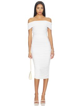 Norma Kamali - Cowl Neck Women's Ruched Off Shoulder Midi Dress White