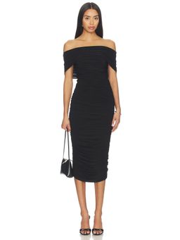 Norma Kamali - Women's Ruched Side Shirred Cowl Neck Midi Dress Black