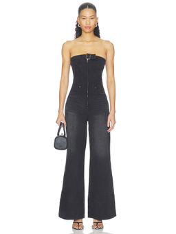 One Teaspoon - Dark Angel Women's Strapless Wide-Leg Denim Jumpsuit Black