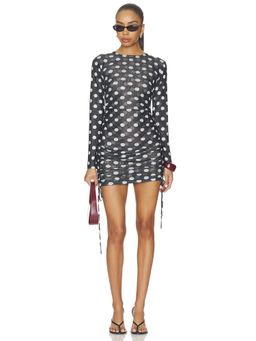 One Teaspoon - Polka Darling Women's Sheer Mesh Ruched Mini Dress Black