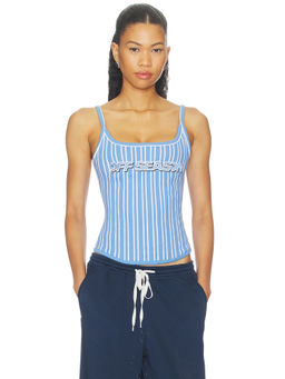 Off Season - Women's Striped Boned Corset Top Blue
