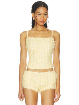 OW Collection - Women's Tulle Overlay Strap Crop Top Yellow