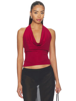 OW Collection - Merle Women's Sleeveless Halter Neck Jersey Top Burgundy