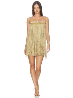PatBO - Aurea Crochet Women's Fringe Faux Pearl Mini Dress Gold