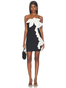PatBO - Taffeta Tarsila Women's One-Shoulder Ruffle Bodycon Mini Dress Black