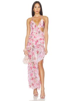 PatBO - Orchid Bloom Women's Floral Halter Cut-Out Maxi Dress Rose