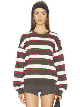 P.E Nation - Retreat Stripe Women's Knit Crew Neck Pullover Sweater Olive