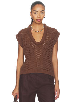 PISTOLA - Beck Open Knit Women's Sheer Crochet Crop Sweater Brown