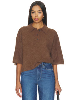 PISTOLA - Alpaca Blend Women's Boxy Polo Sweater Brown