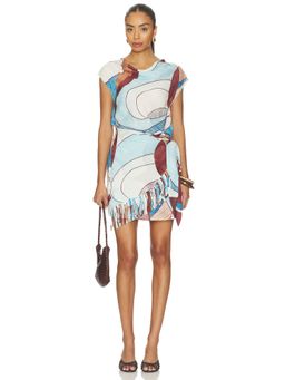 ROAME. - Remy Women's Fringed Tie-Up Mini Dress Blue