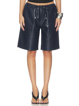 Rag & Bone - Claire Women's Faux Leather Drawstring Bermuda Shorts Navy Blue