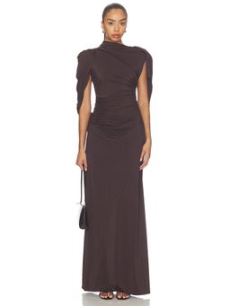 Rachel Gilbert - Aether Women's Draped Ruched Maxi Gown Brown