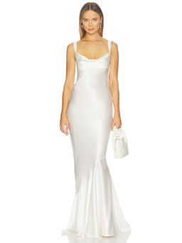 Retrofete - Vinicia Women's Satin Cowl Neck Low Back Maxi Dress White