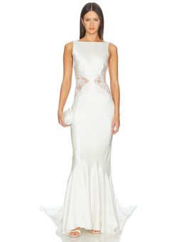 Retrofete - Satin Lace Women's Sleeveless Back Zip Maxi Dress Ivory
