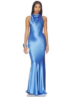 Retrofete - Satin Women's Halter Neck Backless Maxi Dress Aqua