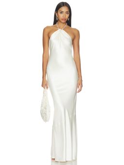 Retrofete - Anat Women's Beaded Halter Neck Satin Maxi Dress Cream