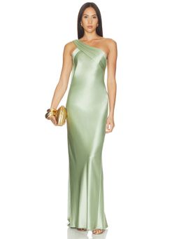 Retrofete - Sirocco Women's One-Shoulder Draped Satin Maxi Dress Green