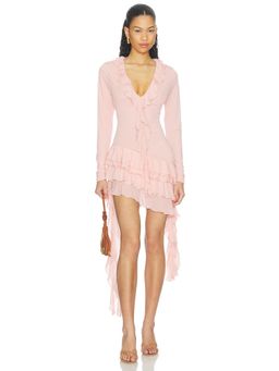 Ronny Kobo - Ruffled Women's Asymmetric Hem Mini Dress Seashell