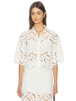 SANS FAFF - Women's Crochet Open Knit Button Front Shirt White