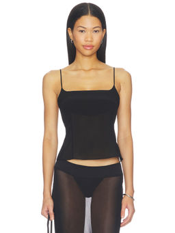 St. Agni - Stretch Silk Women's Sleeveless Square Neck Cami Top Black