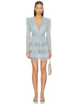 Sabina Musayev - Liv Women's Metallic Knit V-Neck Ruffled Mini Dress Blue