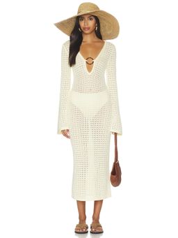Stone Cold Fox - Averi Pointelle Women's Plunging Neck Midi Dress Yellow