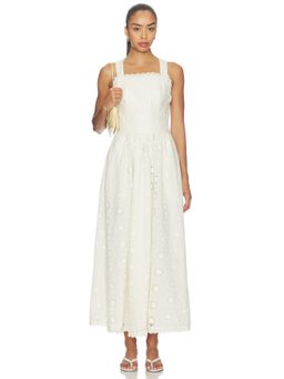 Stone Cold Fox - Marlow Apron Women's Eyelet Square Neck Midi Dress Ivory