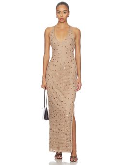 SNDYS - Kimali Women's Halter Neck Sequin Embellished Maxi Dress Mocha