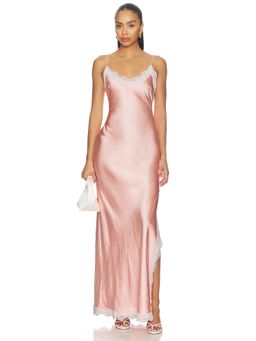 SNDYS - Gracie Women's Lace Trim Satin Maxi Slip Dress Peach