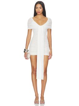 SER.O.YA - Winslow Women's Ruched Scarf Detail Bodycon Dress Off White