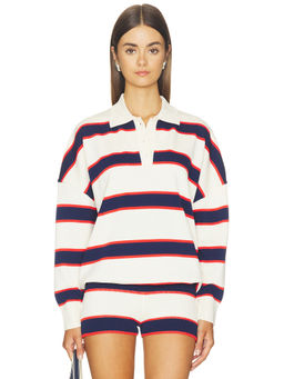 SER.O.YA - Taby Women's Striped Quarter Button Sweater Off White