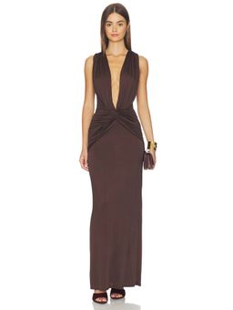 Shona Joy - Miro Women's Sleeveless Plunging Ruched Maxi Dress Brown