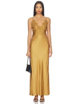Shona Joy - Simona Lace Women's Satin Slip Maxi Dress Gold