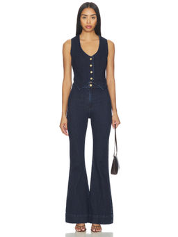 Show Me Your Mumu - Stretch Denim Women's Sleeveless Flared-Leg Jumpsuit Dark Ridge Blue