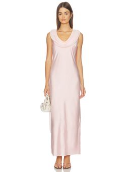 Show Me Your Mumu - Luxe Satin Women's Cowl Neck Shawl Detail Midi Dress Pink