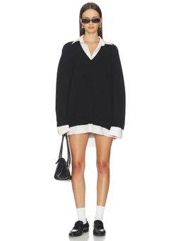 Show Me Your Mumu - Lyle Collared Women's Contrast Layered Knit Mini Dress White