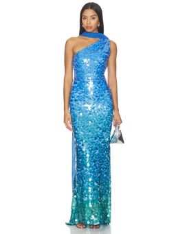 Show Me Your Mumu - Giselle Women's One Shoulder Sequin Maxi Dress Blue