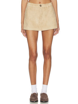 Show Me Your Mumu - Faux Suede Women's High-Waist Mini Skort Beige