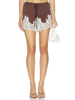 Show Me Your Mumu - Satin Women's Drawstring Lace Trim Shorts Brown