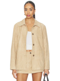Show Me Your Mumu - Vancouver Women's Faux Suede Button Down Light Jacket Beige