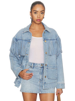 Show Me Your Mumu - Ojai Women's Fringe Trim Denim Jacket Blue