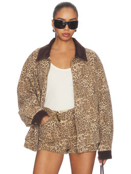 Show Me Your Mumu - Carter Women's Leopard Denim Zippered Bomber Jacket Brown